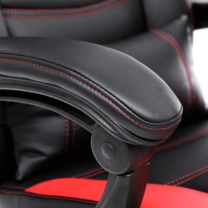 Silla gaming MORGA, reposapiés extensible, cojín lumbar, en negro y rojo