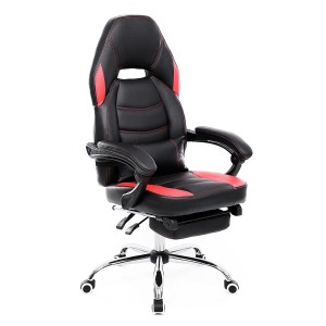 Silla gaming MORGA, reposapiés extensible, cojín lumbar, en negro y rojo