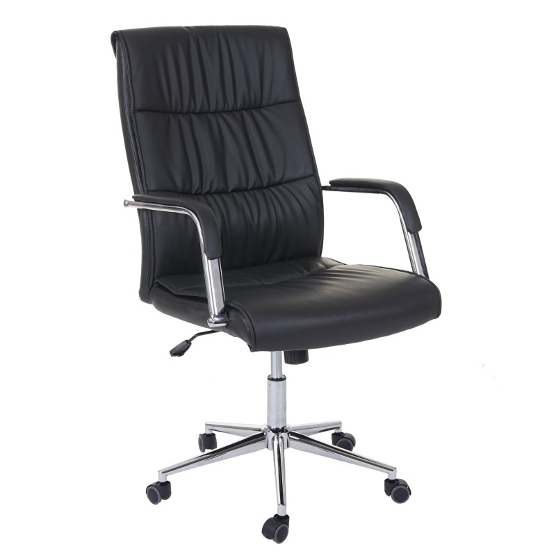 Silla de oficina BIMBA, base de metal, piel negra