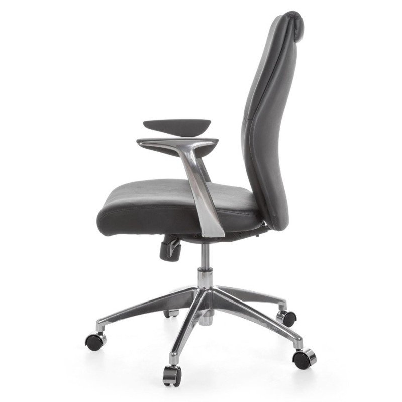 Silla de oficina SAJONIA 10, elegante diseño, en piel natural negra