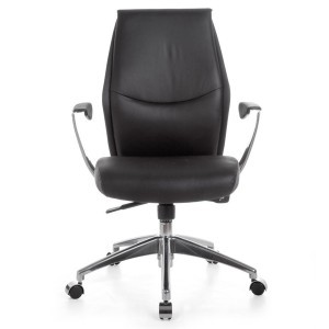 Silla de oficina SAJONIA 10, elegante diseño, en piel natural negra