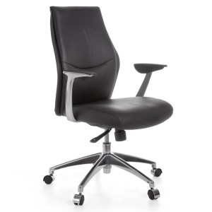 Silla de oficina SAJONIA 10, elegante diseño, en piel natural negra