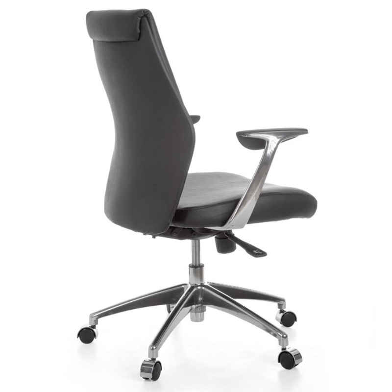 Silla de oficina SAJONIA 10, elegante diseño, en piel natural negra
