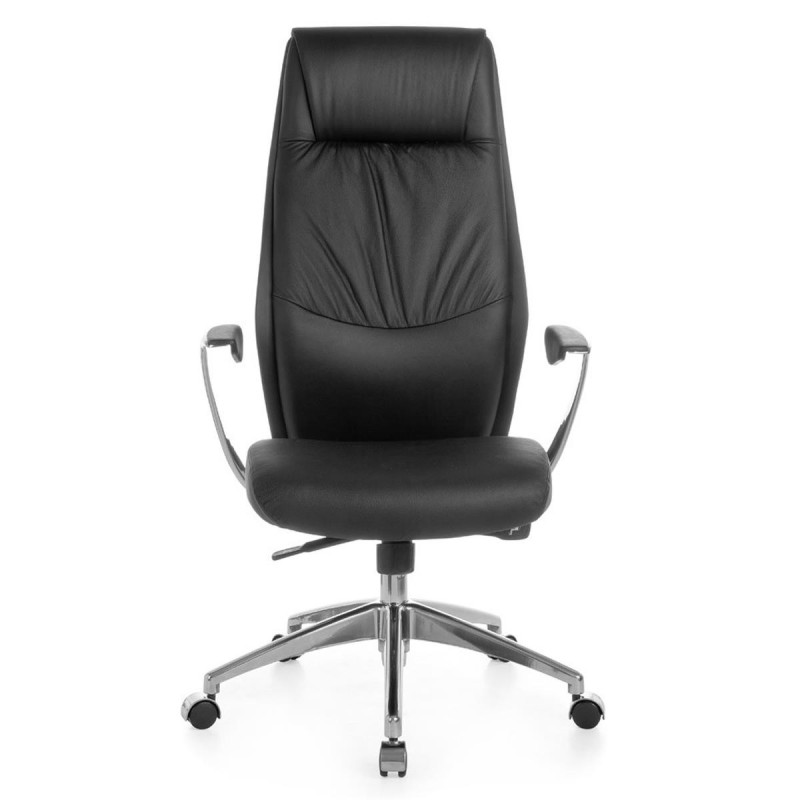 Sillón de oficina SAJONIA, elegante diseño, en piel natural negra