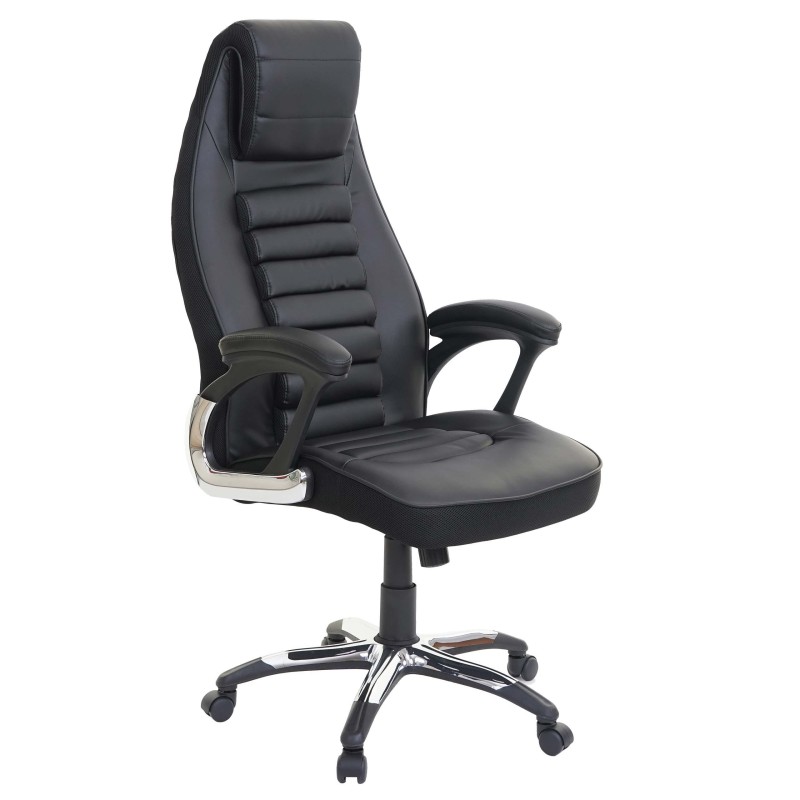 Silla de oficina PANDA, grueso acolchado, en piel color negro