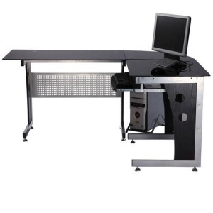 Mesa de ordenador VOCAR en madera y cristal color negro