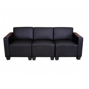 Sofá 3 plazas LONY, Gran Acolchado, en Piel color Negro