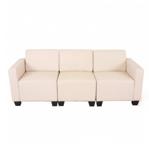 Sofá 3 plazas LONY, Gran Acolchado, en Piel color Negro