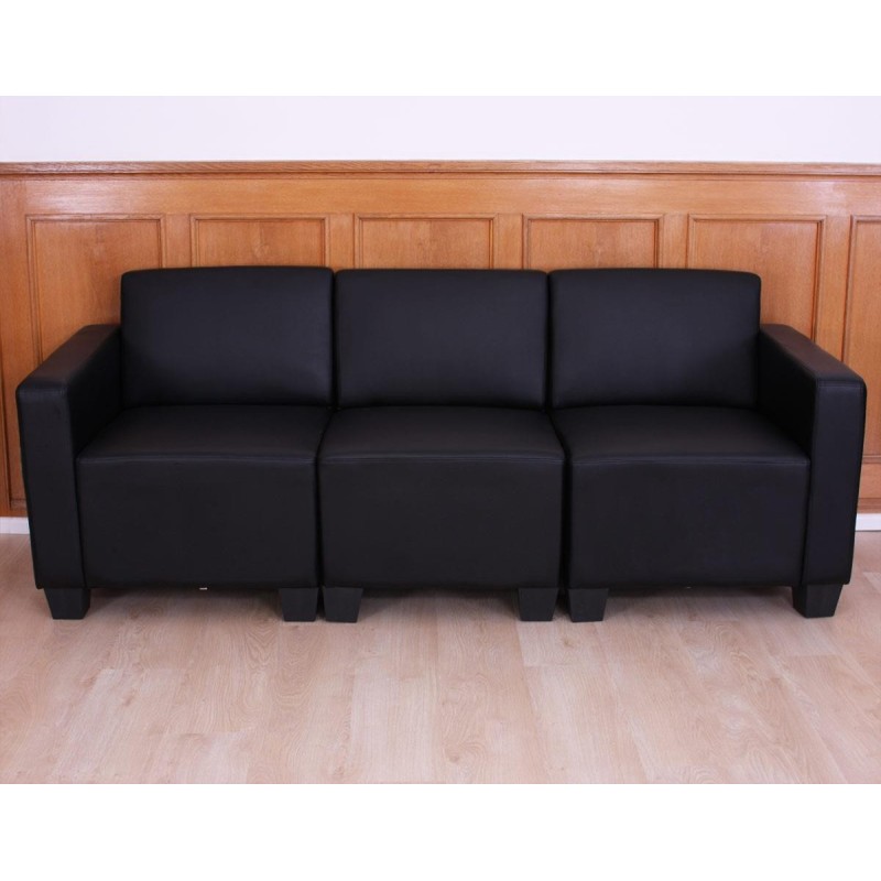 Sofá 4 plazas LONY, Gran Acolchado, en Piel color Negro