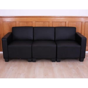 Sofá 4 plazas LONY, Gran Acolchado, en Piel color Negro