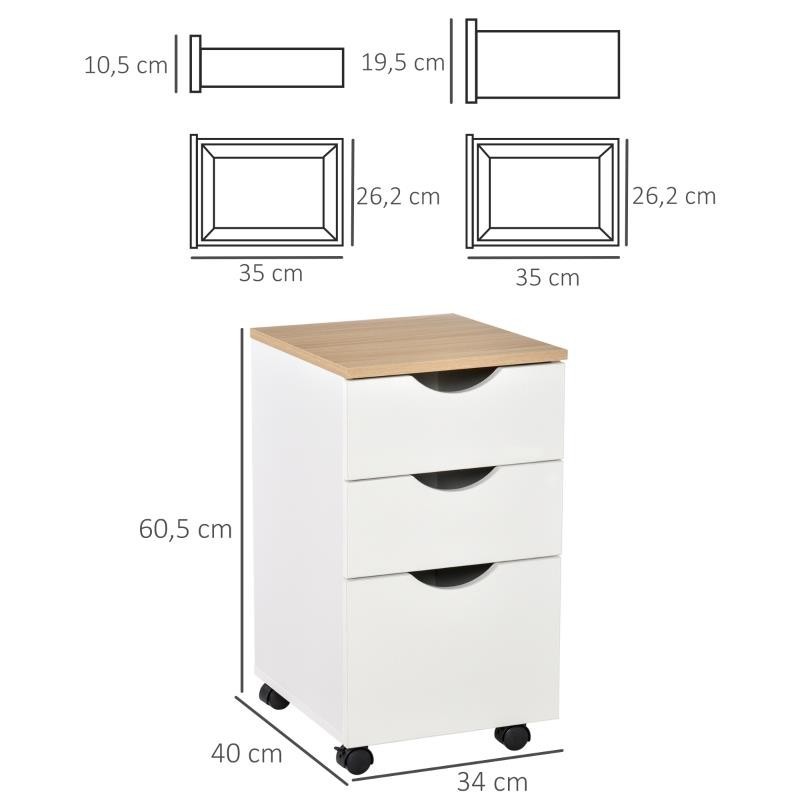 Archivador con Ruedas ESBEN, 40x35x60 cm, color Blanco