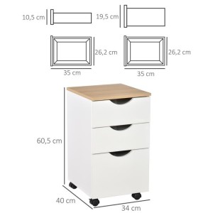 Archivador con Ruedas ESBEN, 40x35x60 cm, color Blanco