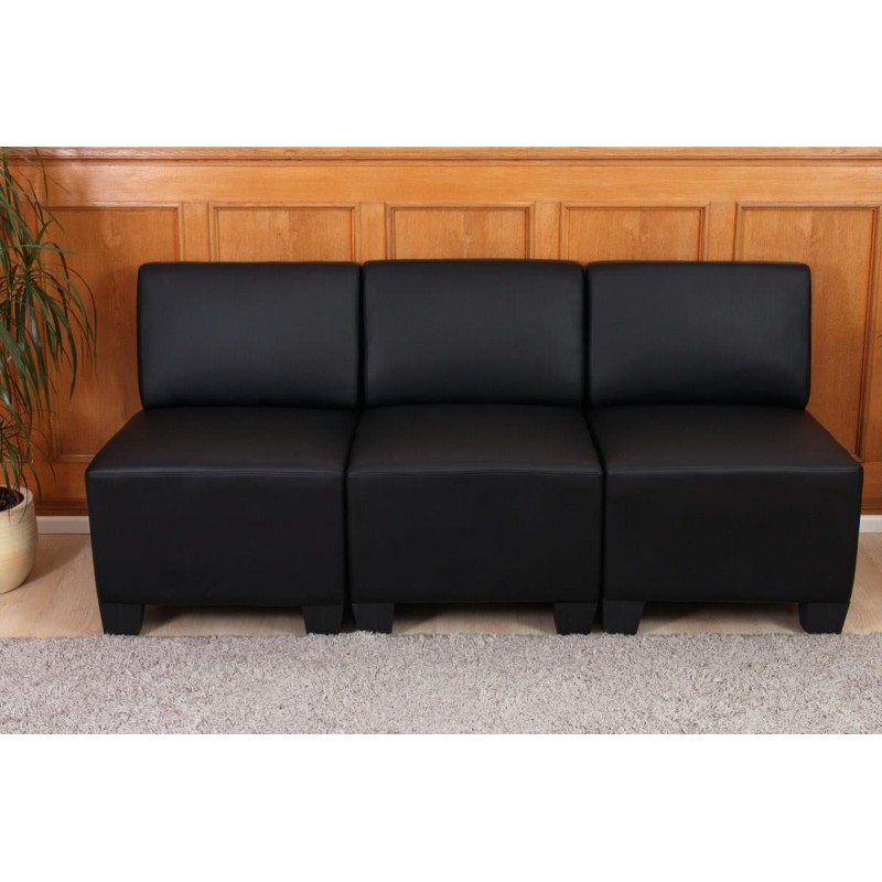 Sofá 3 plazas LONY, Gran Acolchado, en Piel color Negro