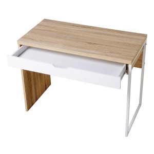 Mesa de ordenador HANS en madera color roble y blanco