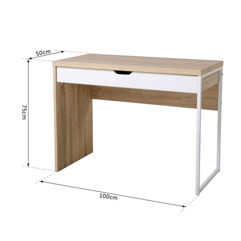 Mesa de ordenador HANS en madera color roble y blanco