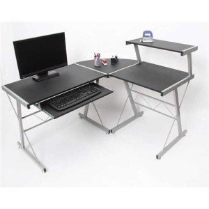 Mesa de ordenador EASY LINE en madera, negra, 140x115x72cm