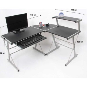 Mesa de ordenador EASY LINE en madera, negra, 140x115x72cm