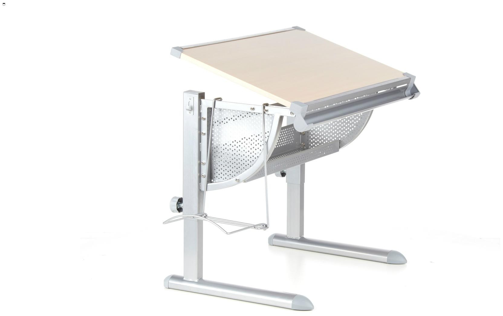 Escritorio juvenil BELIA, totalmente ajustable, A partir de 4 años, 117 x 68 cm, Haya y Acero