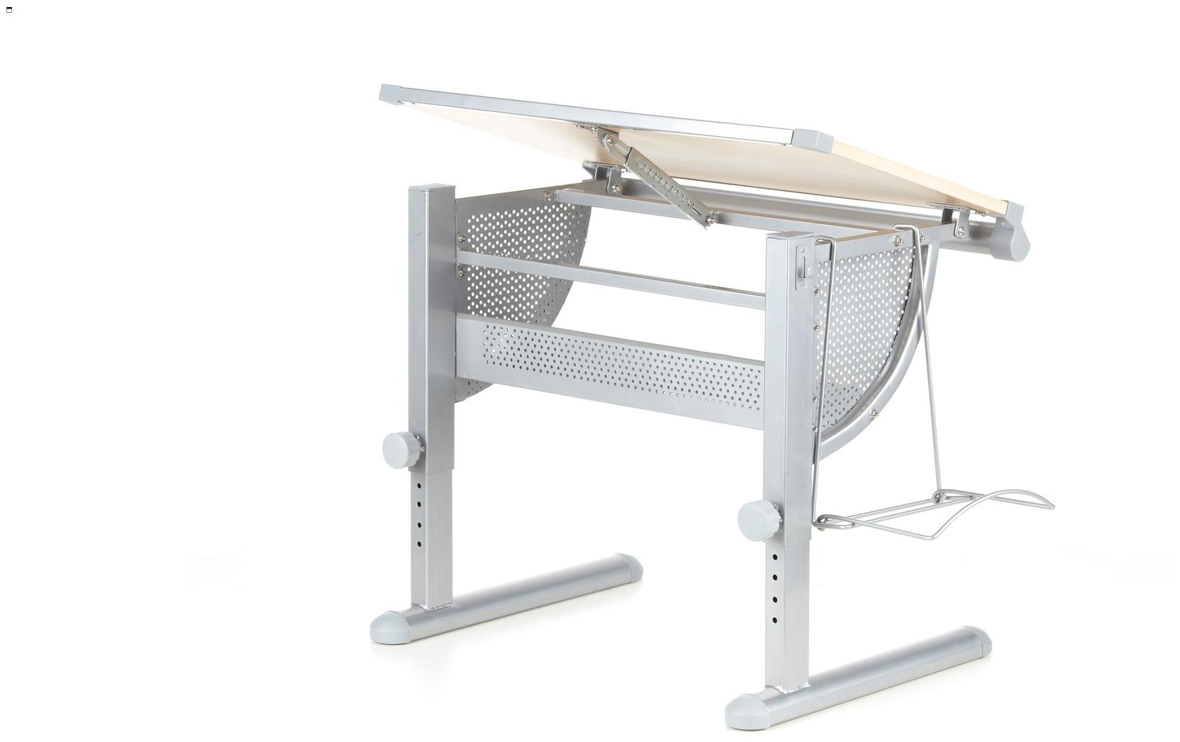 Escritorio juvenil BELIA, totalmente ajustable, A partir de 4 años, 117 x 68 cm, Haya y Acero