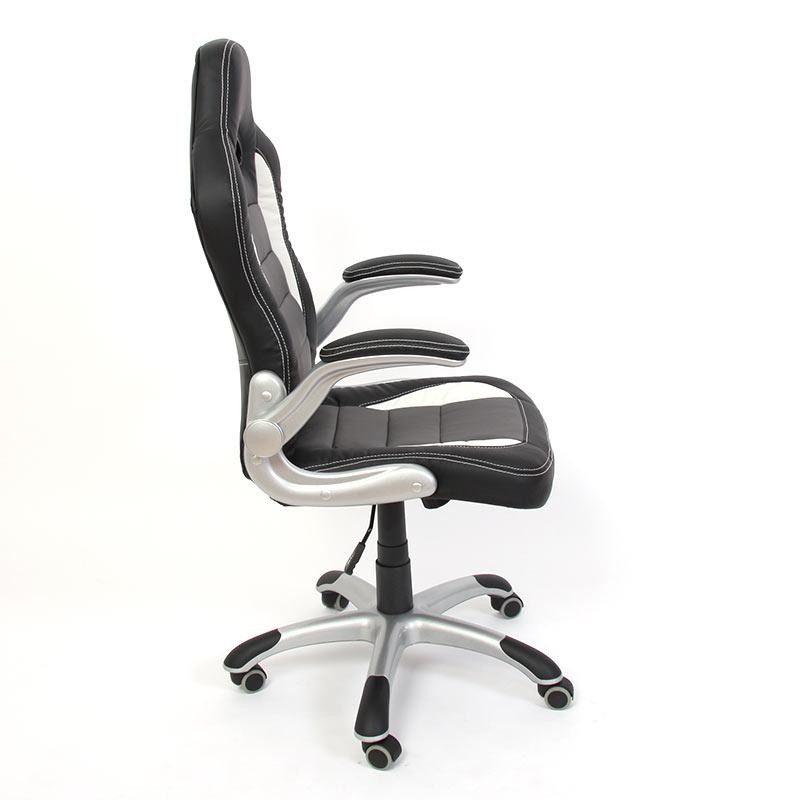 Silla de Oficina Deportiva LAS VEGAS, Reposabrazos abatibles, en Piel, respaldo alto, color Negro/Gris