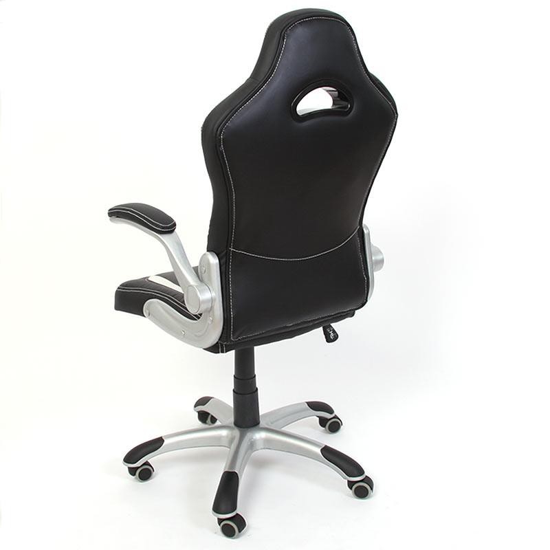Silla de Oficina Deportiva LAS VEGAS, Reposabrazos abatibles, en Piel, respaldo alto, color Negro/Gris