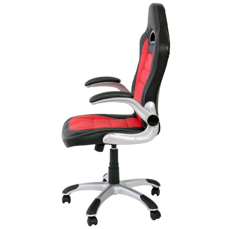 Silla de Oficina Deportiva LAS VEGAS, Reposabrazos abatibles, en Piel, respaldo alto, color Negro/Gris