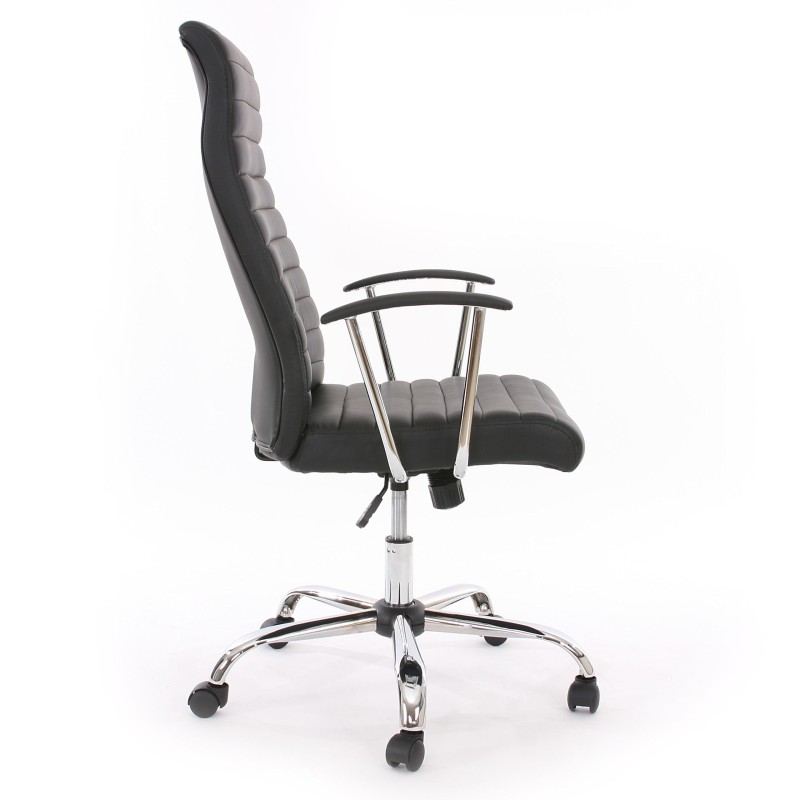 Sillón ARUCAS acolchado en piel, negro, estructura metálica