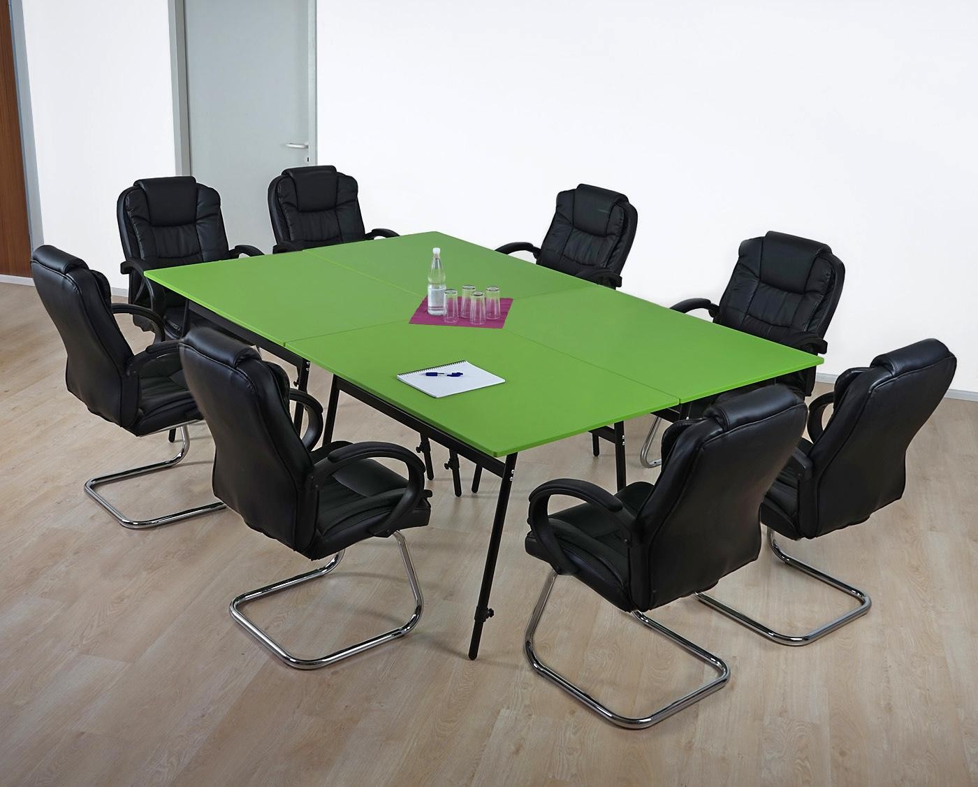 Mesa de Reuniones ALBURI, estructura en acero, altura ajustable, tamaño 240cm x 160cm, en verde