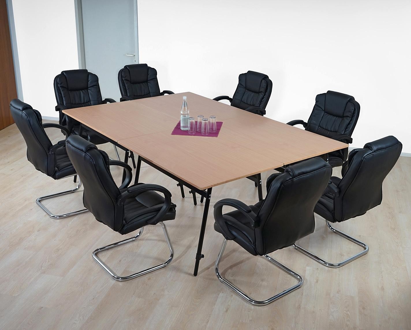 Mesa de Reuniones ALBURI, estructura en acero, altura ajustable, tamaño 240cm x 160cm, en verde