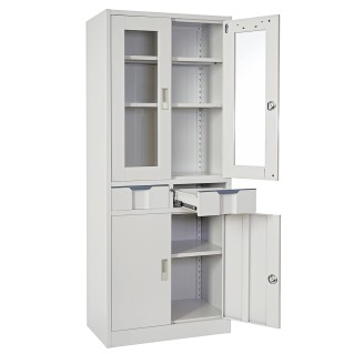 Armario archivador HALVAR 4 PUERTAS Y 2 CAJONES, gran capacidad y máxima robustez, color gris claro