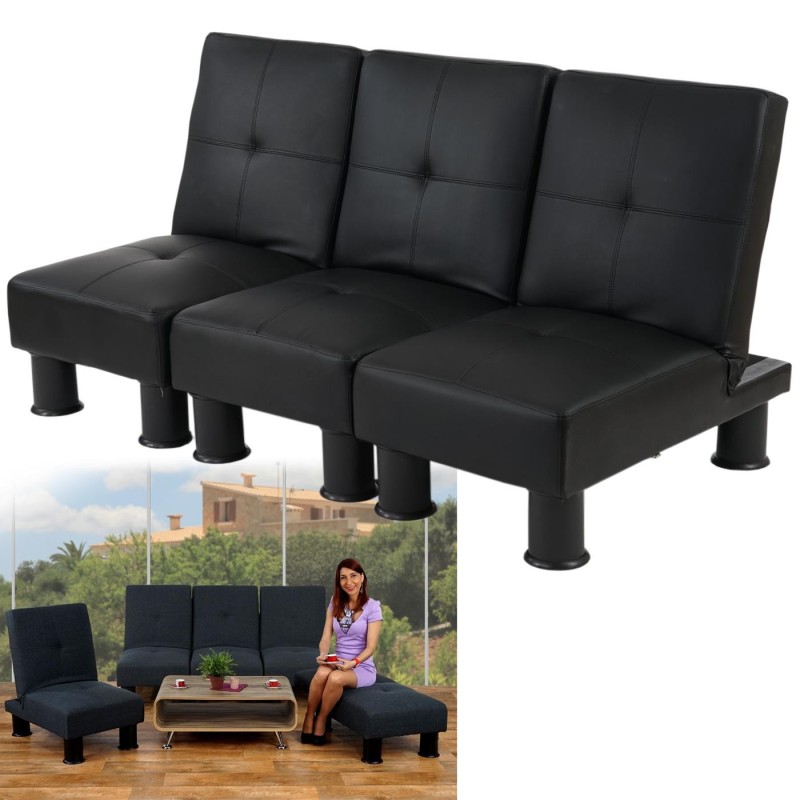 Sofá modular de 3 plazas CARLO, en piel color negro