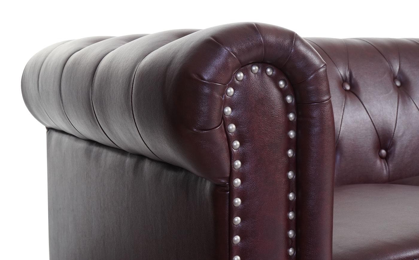 Sofá de 2 Plazas CHESTER, Diseño Clásico y Elegante, En Piel, Patas Cuadradas, Color Negro
