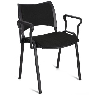 Silla de Confidente ROMEL CON BRAZOS con Patas Negras en Tela Negra