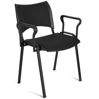 Silla de Confidente ROMEL CON BRAZOS PIEL con Patas Negras en Negro