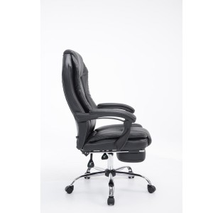 Sillón de Oficina CASTI, Reposapiés Extensible, en Piel color Negro