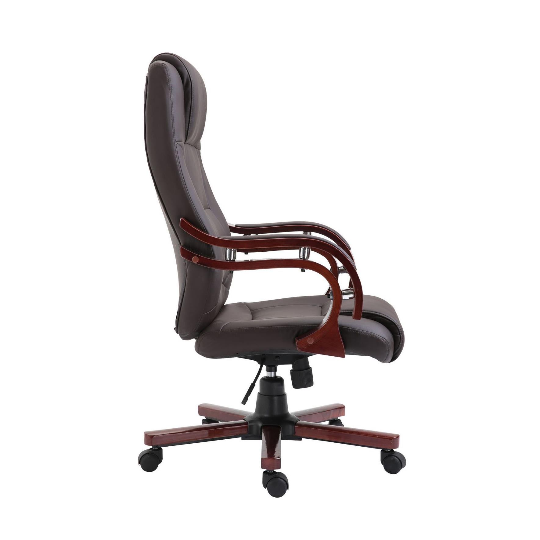 Sillón de oficina LIVERPOOL, gran acolchado y máximo confort, Diseño único en madera, en piel color negro