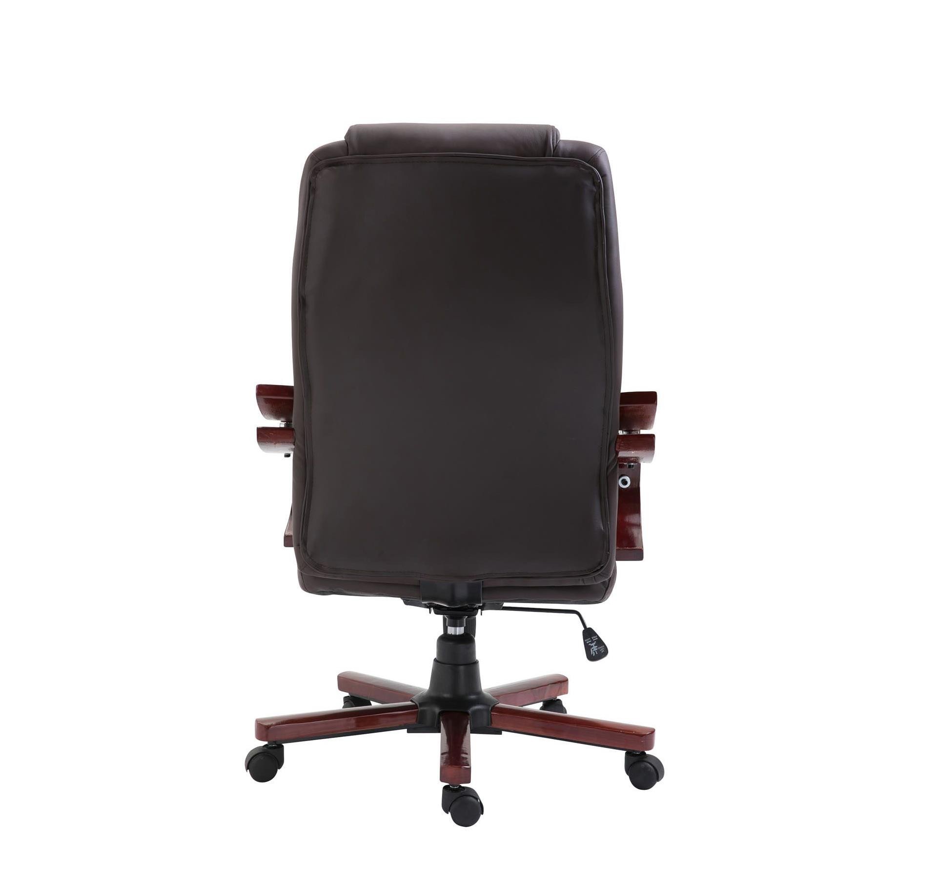 Sillón de oficina LIVERPOOL, gran acolchado y máximo confort, Diseño único en madera, en piel color negro