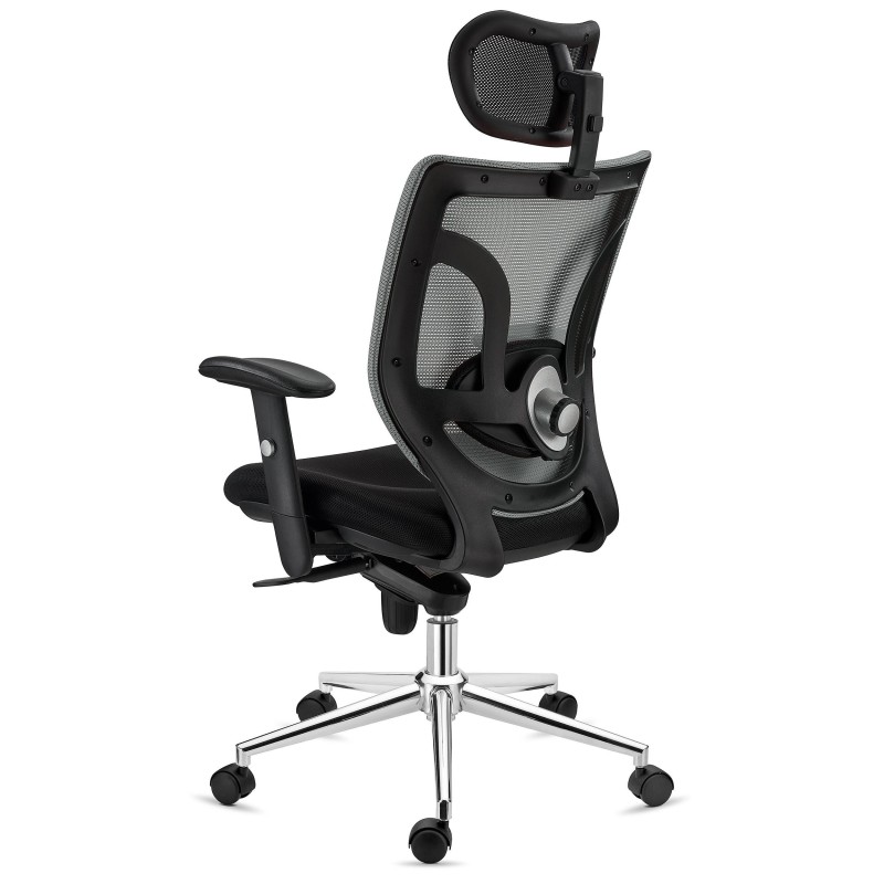 Silla de Oficina Ergonomica, LAMBO, con cabecero y soporte lumbar, en negro