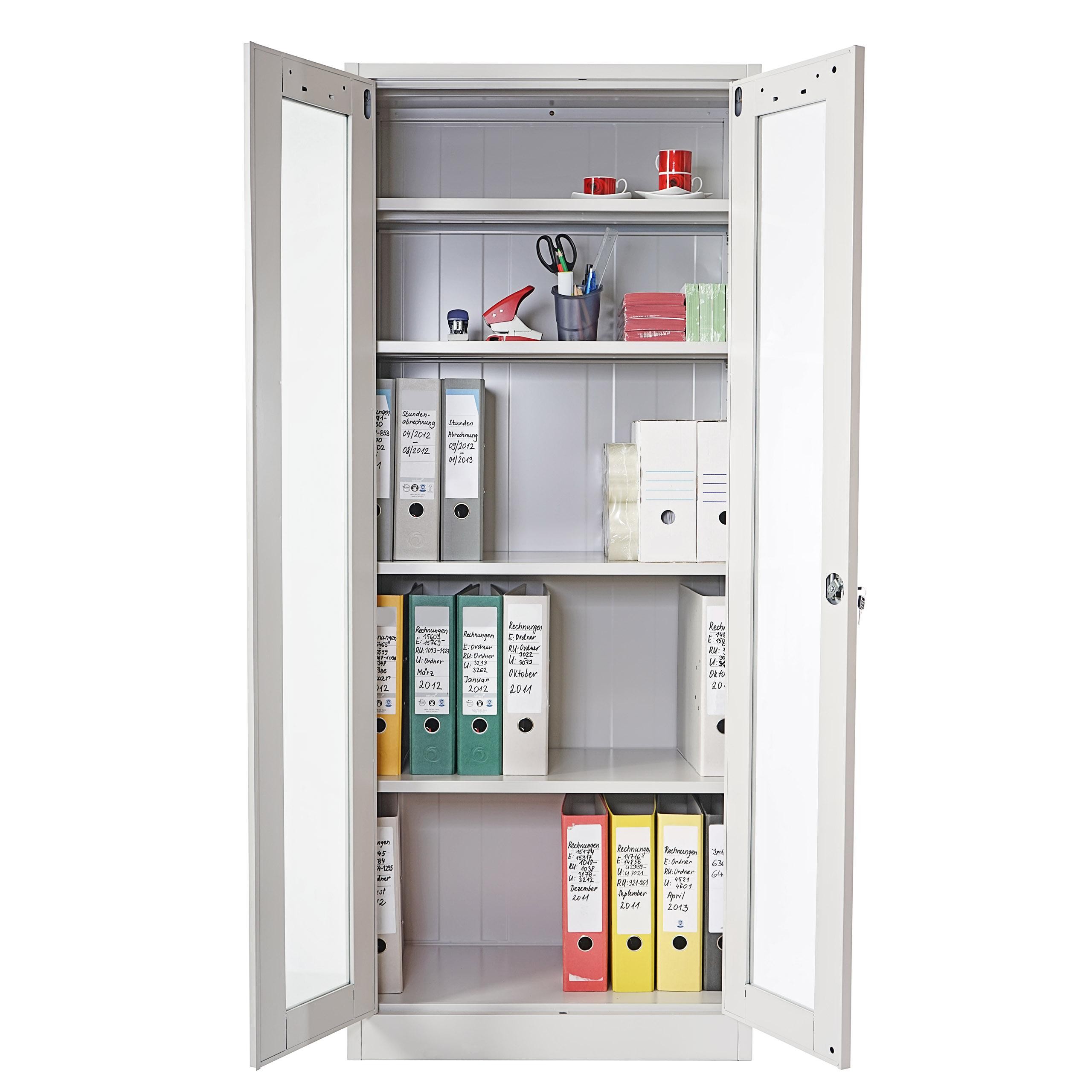 Armario Archivador HALVAR 2 PUERTAS (Gran Cristal), 170x70x39cm, en Acero, Color Gris Claro