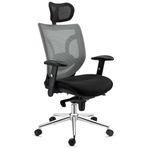 Silla de Oficina Ergonomica, LAMBO, con cabecero y soporte lumbar, en negro