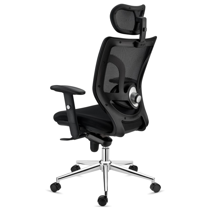 Silla de Oficina Ergonomica, LAMBO, con cabecero y soporte lumbar, en negro