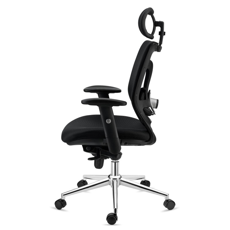 Silla de Oficina Ergonomica, LAMBO, con cabecero y soporte lumbar, en negro