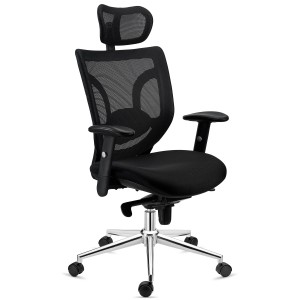 Silla de Oficina Ergonomica, LAMBO, con cabecero y soporte lumbar, en negro