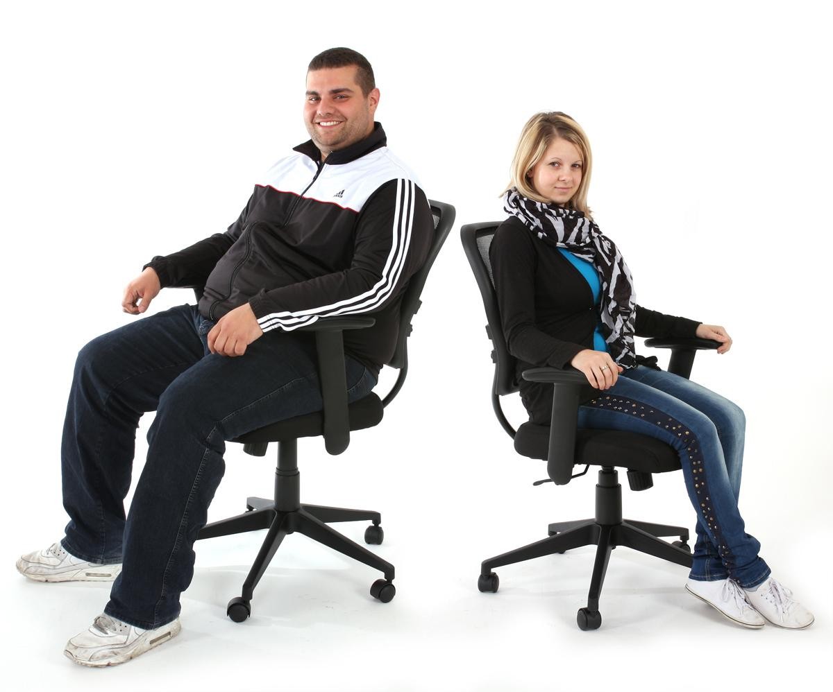 Silla de Oficina XXL (Hasta 150kg) TENOYA BASE con Reposabrazos, Respaldo en malla, Color Negro