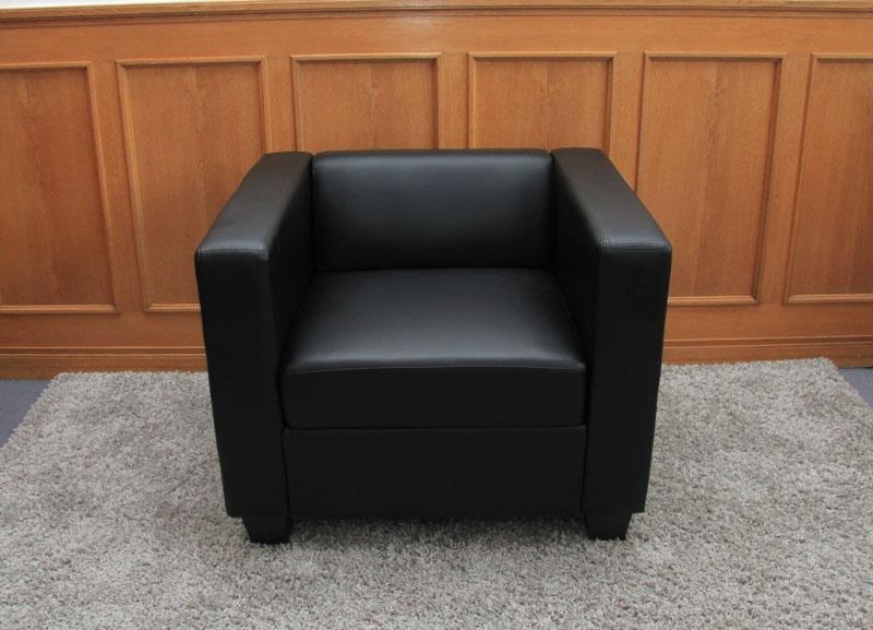 Sillón de 1 plaza BASILIO, Diseño Elegante, Gran Confort, en Piel, Color Negro