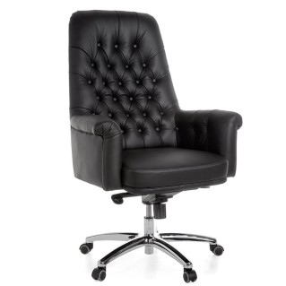 Sillón de lujo DOBERAN, Exclusivo diseño, Piel Real, color Negro