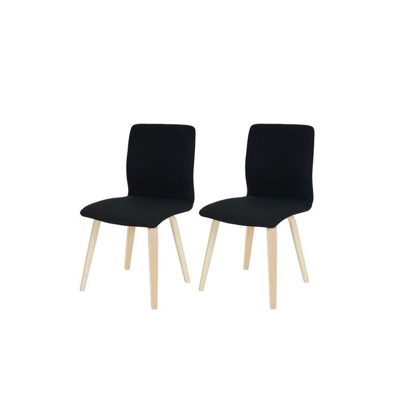 Lote 2 sillas confidente DUSTY, cuidado diseño con patas en madera de haya, en piel negra