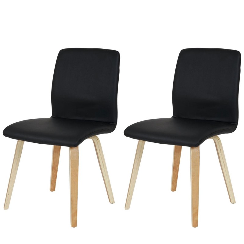 Lote 2 sillas confidente DUSTY, cuidado diseño con patas en madera de haya, en piel negra