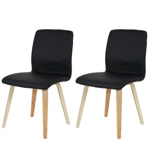 Lote 2 sillas confidente DUSTY, cuidado diseño con patas en madera de haya, en piel negra