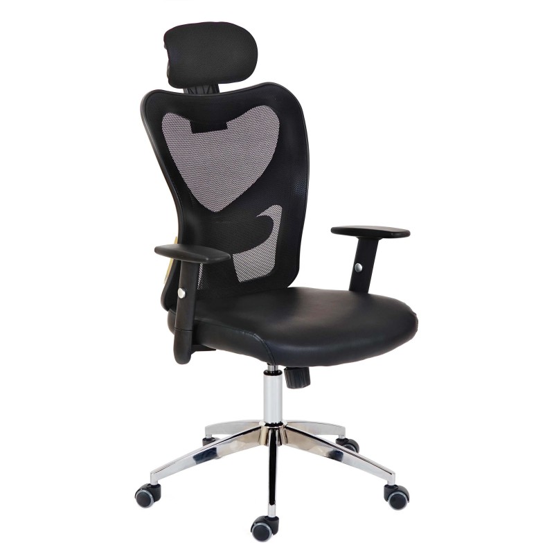 Silla Ergonómica ZELIA, soporte lumbar acolchado, base de metal, en negro